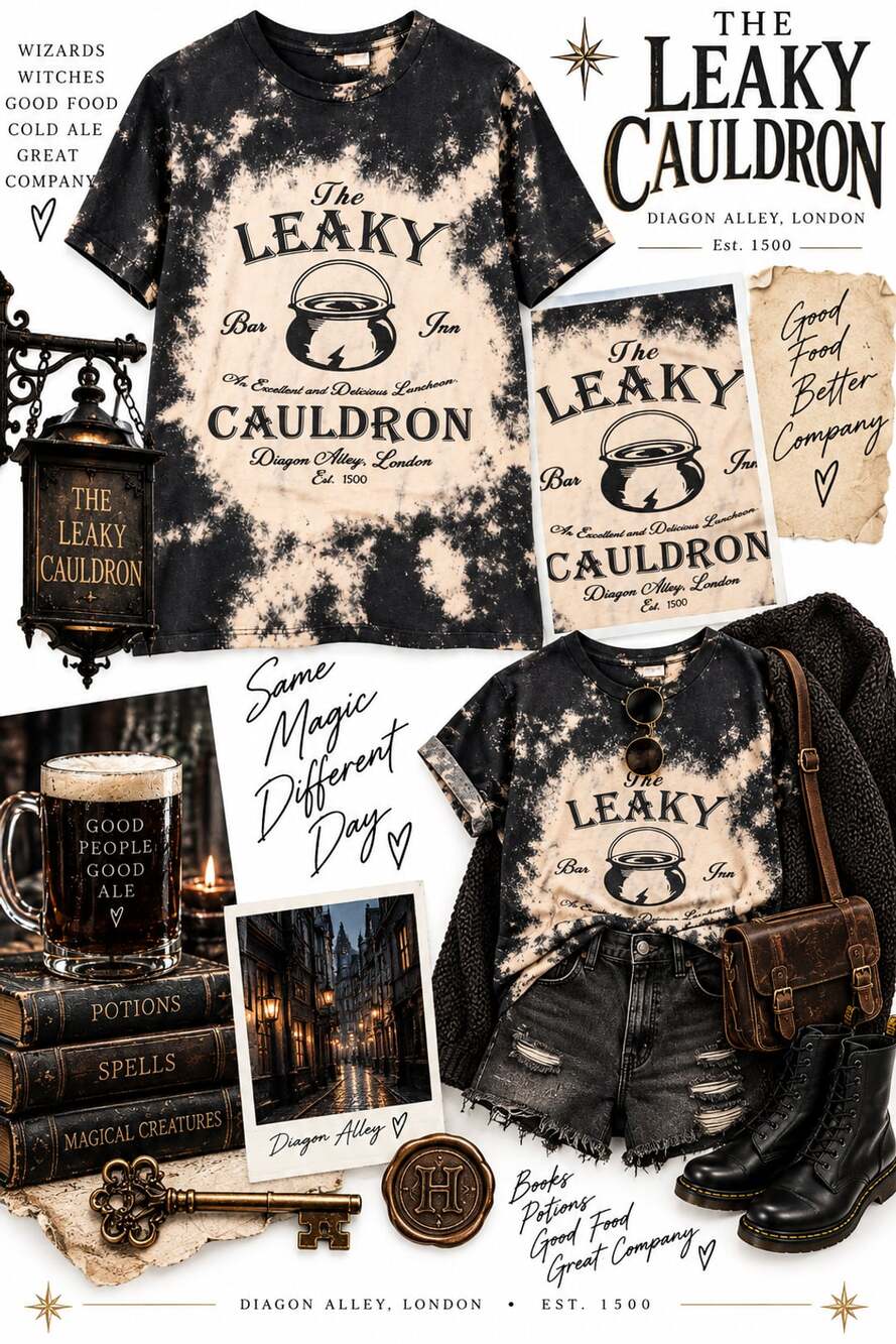 Harry Potter The Leaky Cauldron T-Shirt Size M Black Tie Dye Graphic